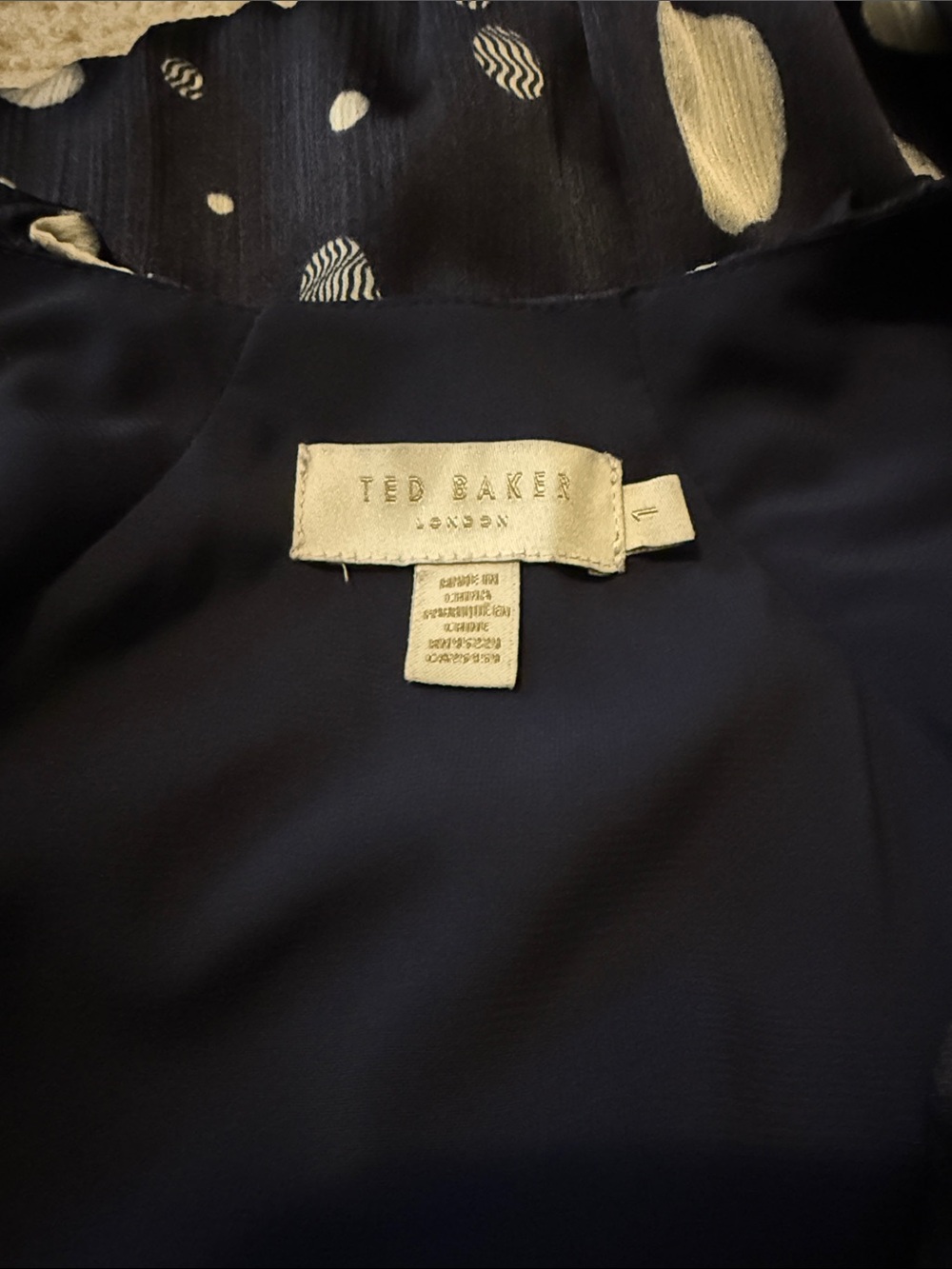 Ted Baker Navy Blue Ivory Polka Dot Wrap Belted Puff Sleeve Ruffle Hem Mini US 4 - Picture 6 of 9